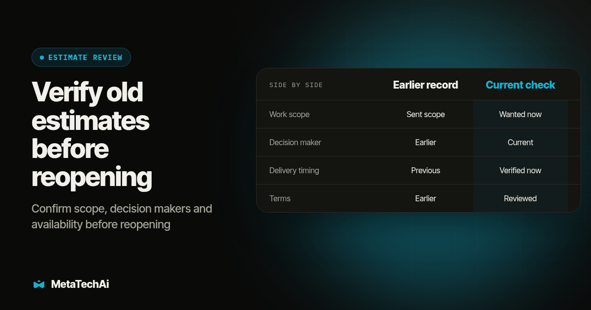 Side by side comparison of Earlier record and Current check on Work scope, Decision maker, Delivery timing, Terms